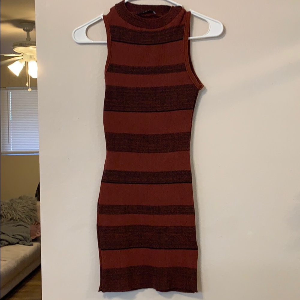 Rust Mock Neck knit mini dress